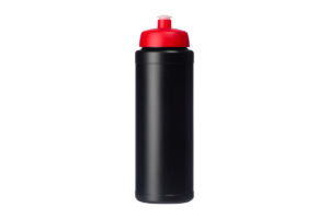 Werbeartikel Trinkflasche schwarz mit rotem Deckel