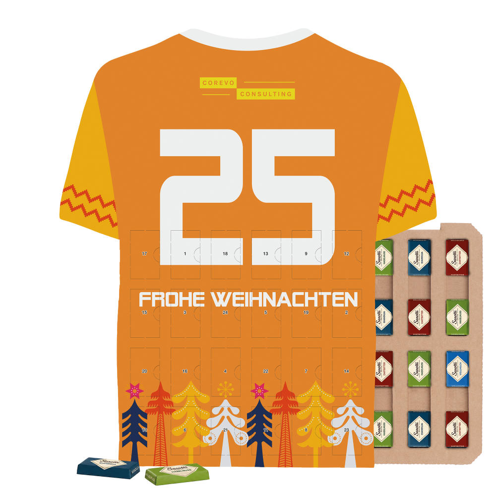 Adventskalender mit Logo in Trikotform