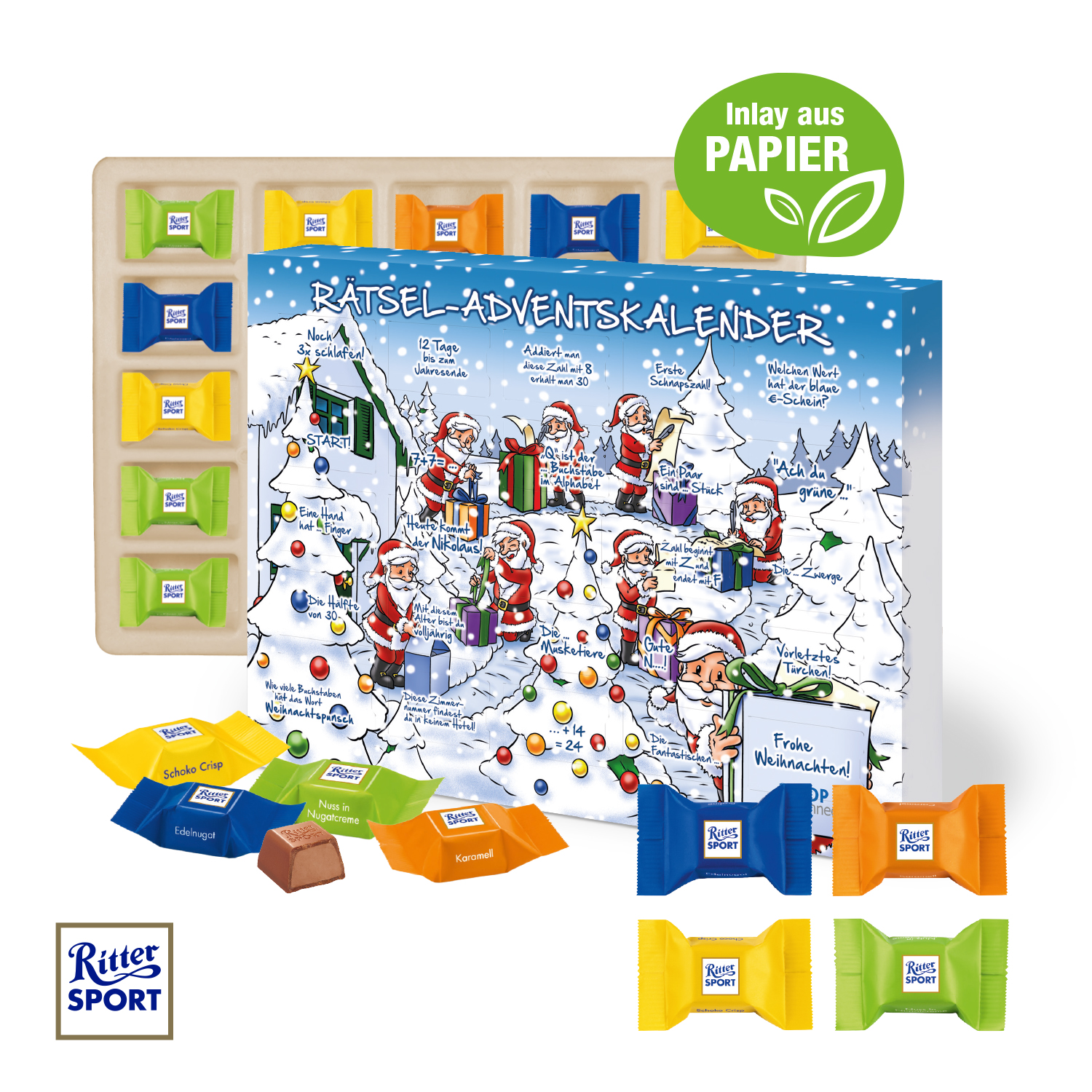 Adventskalender mit Logo bedrucken und mit Ritter-Sport Schokolade