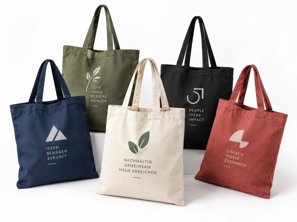 Baumwolltaschen mit Logo in verschiedenen Farben für Unternehmen