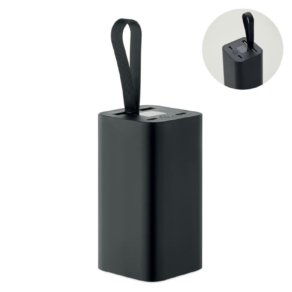 Schwarze Powerbank mit 20.000 mAh und Silikonschlaufe